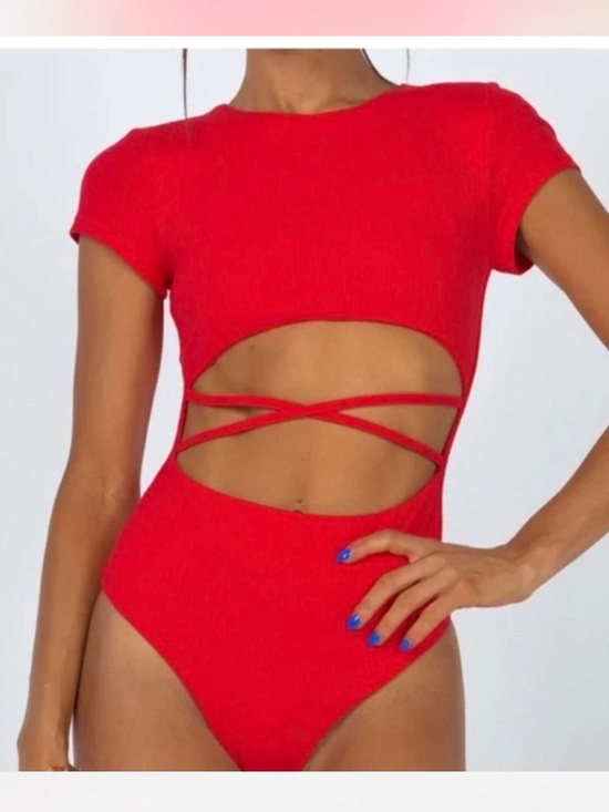Princess Polly Tops - Princess Polly Red Ribbed Bodysuit with cutout